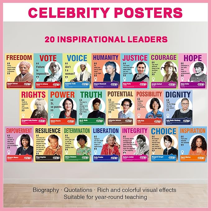 tineit Womens History Month Decorations, 20Pcs Womens History Month Posters, Motivational Inspirational Classroom Decor, International Women's day decorations Bulletin Board Posters