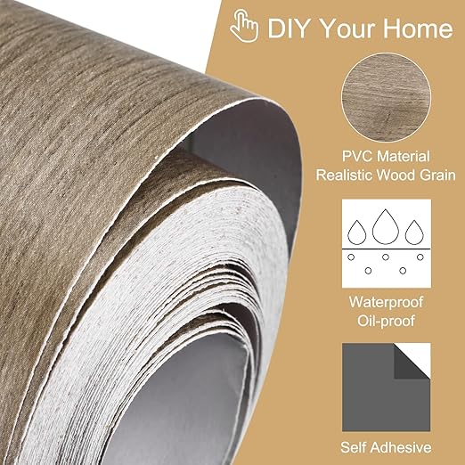 uxcell Wood Grain Tape, 4.72" x33 Ft Wall Paper Border Sticker Self-Adhesive Wood Grain Repair Patch with Scraper for Wall Corner Table Door Sofa Furniture Home Decor (Grey)