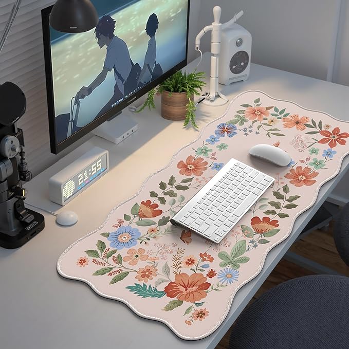 iCasso XXL Large Mouse Mat, Anti-Slip Big Mousepad with Stitched Edges, Keyboard Mat for Desktop(Light Pink)