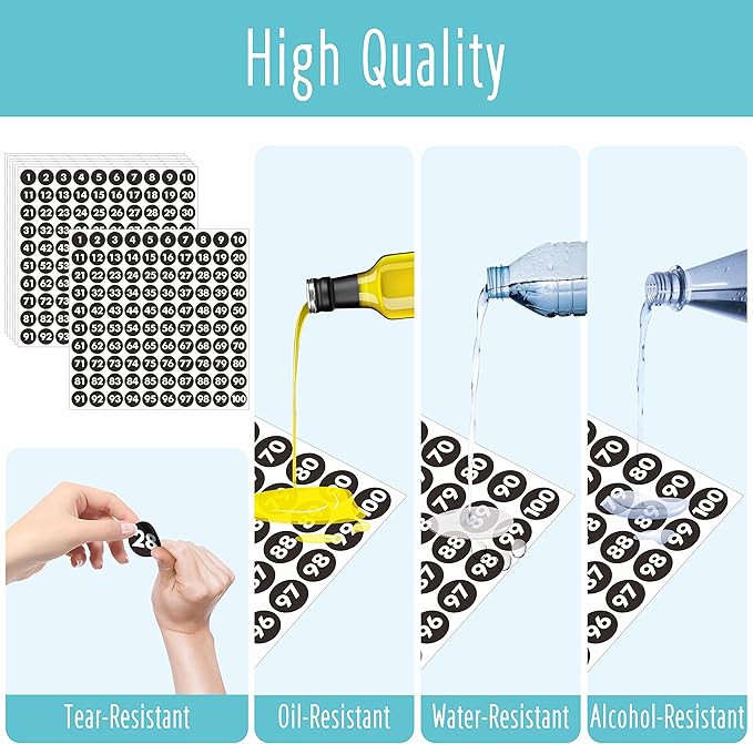 700 PCS Round Black Vinyl Number Labels 1-100 Self-Adhesive Dot Number Stickers for Indoor, Outdoor, Office, Classroom, Storage, Organizing, Boxes and More (1 Inch Each)