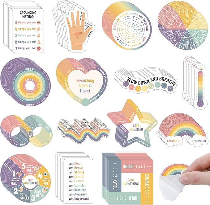 Tenceur 120 Pcs Adhesives Sensory Stickers with Inspirational Quotes Mindfulness Relief Anti Stress Items School Counselor Supplies Textured Strips for Adult Teen (Boho Color)