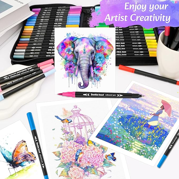 Markers for Adult Coloring Books No Bleeding, 72 Colors Dual Tip Coloring Markers for Adults, Brush&Fine Tip Art Supplies for Calligraphy, Journaling, Sketching, Christmas Gifts for Teens with Case