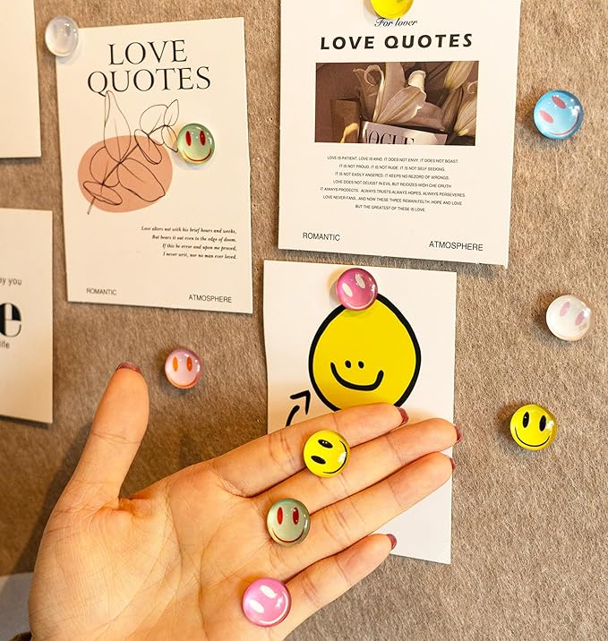24Pcs Smiley Face Decorative Push Pins,Cute Thumb Tacks,Boarders for Bulletin Board,Cork Board Thumbtacks for Classroom Decor,Home Decor and Office Decor(Smiley Face)