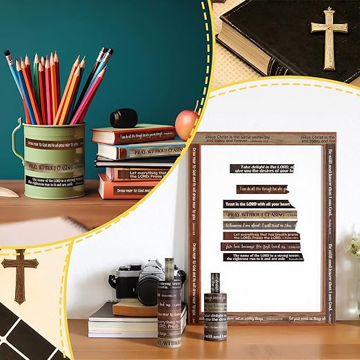 Janlaugh 24 Rolls Christian Washi Tape Gifts Bulk Religious Inspirational Scripture Supplies Bible Verse Tape for Bible Study Journaling Crafting Christmas Stocking Stuffers Gift(Wood Grain)