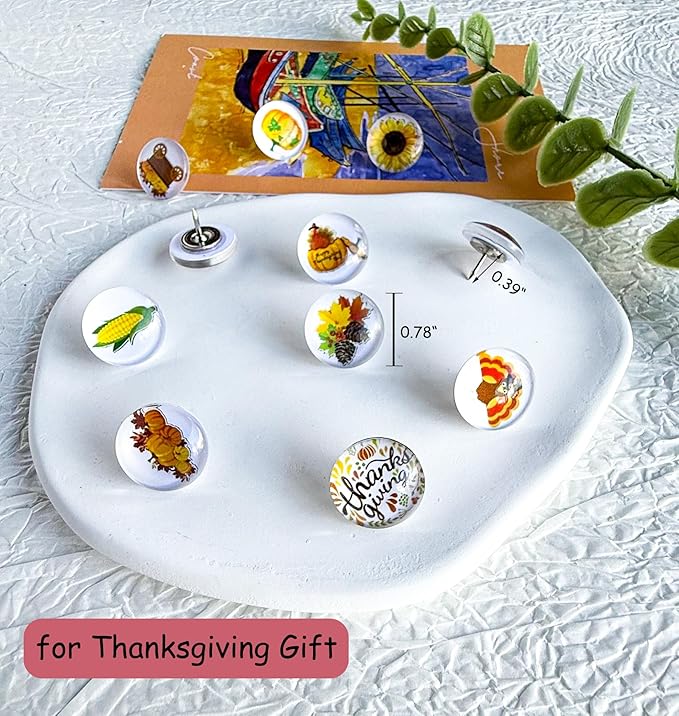 24Pcs Thanksgiving Decorative Push Pins Fall Theme Thumbtacks for Photo Wall, Bulletin Board, Whiteboard,Feature Wall, Cork Board, Map, Office or Home Decor (Thanksgiving)