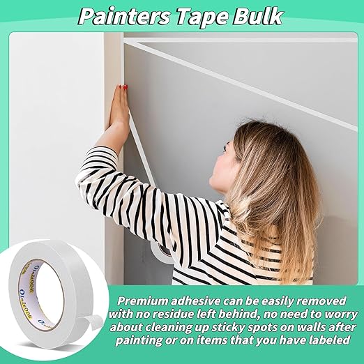 4 Rolls White Painters Tape Bulk 4 inch x 60 Yards, Total 240 Yd, Painters Masking Tape No Residue Wall Painting Tape Artist Tape Trim Edge Finishing Tape for Wall Painting Decoration DIY Supplies