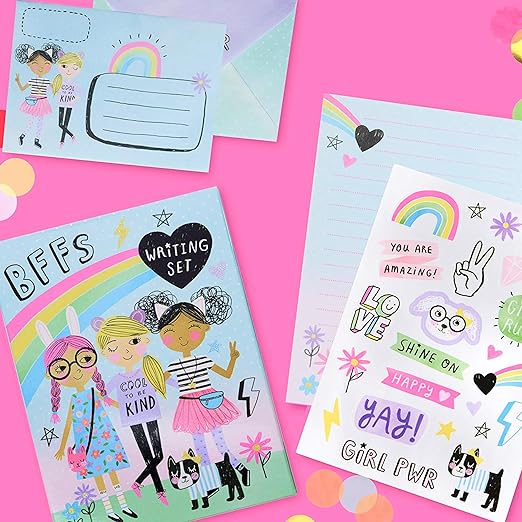 Cute Stationary Set for Girls by Jewelkeeper - 30 Sheets Stationary Letter Paper with 20 Envelopes, Stickers, and Seals - Fun Rainbow Design Letter Writing Kit for Kids - Cool Girls Stationery Set
