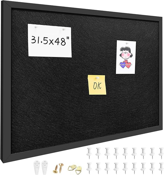 31.5x48 Inch Cork Board for Wall Hanging with Linen, Bulletin Board with Push Pins, Mounted Memo Message Board for Home Office Decor, Dorm Room Essentials, Classroom Organization
