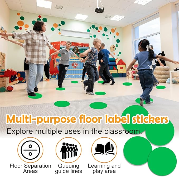 Classroom Floor Stickers Floor Marker Dots, 40Pcs Carpet Spot Markers Line Up Dots Spots, Carpet Circles Carpet Dots for Classroom Decoration Table Teacher Supplies (Green)