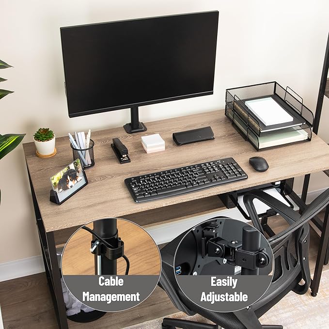 Mind Reader Single Monitor Desk Mount for 13"-32" Screens, VESA 75x75/100x100, 180° Rotation, ±90° Swivel, ±45° Tilt, 17.6 lb Load Capacity, Cable Management, Quick Release, Black
