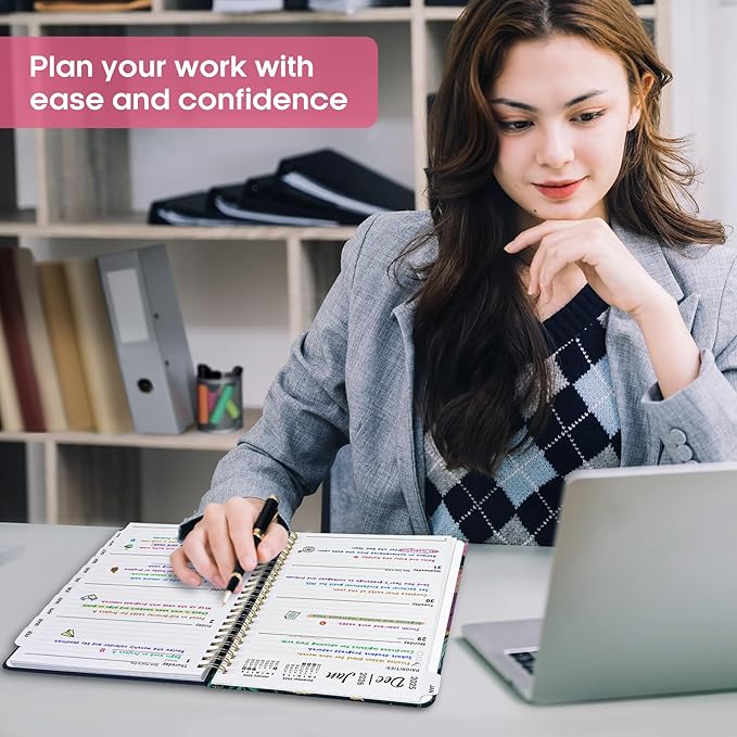 2026 Planner, Weekly and Monthly Calendar Planner Book, January 2026 - December 2026, Hardcover Spiral Planner with Monthly Tabs, Notes Pages, Perfect for Women & Men, A5 (6.4" x 8.5") - Jellyfish