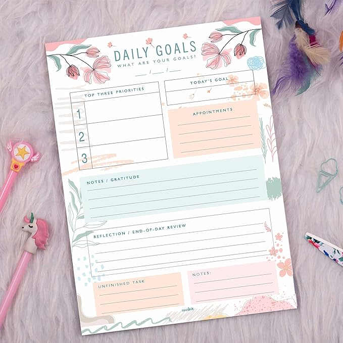 Daily Goals, Gratitude List, Planner, Do List Organiser, Personal Planner Journal, 8.25 x 11.25 Inches, 53 Pages