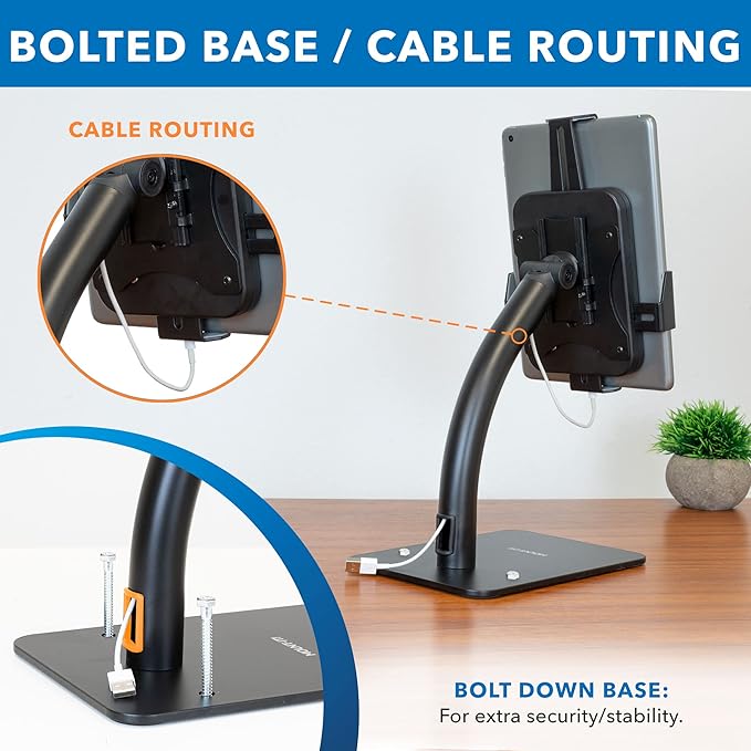 Mount-It! Anti-Theft Tablet Kiosk Countertop Stand, Universal Retail POS Tablet Stand for 7.9"–11" iPad & Samsung Tablets, 360° Rotation & Bolt-Down Base, Black