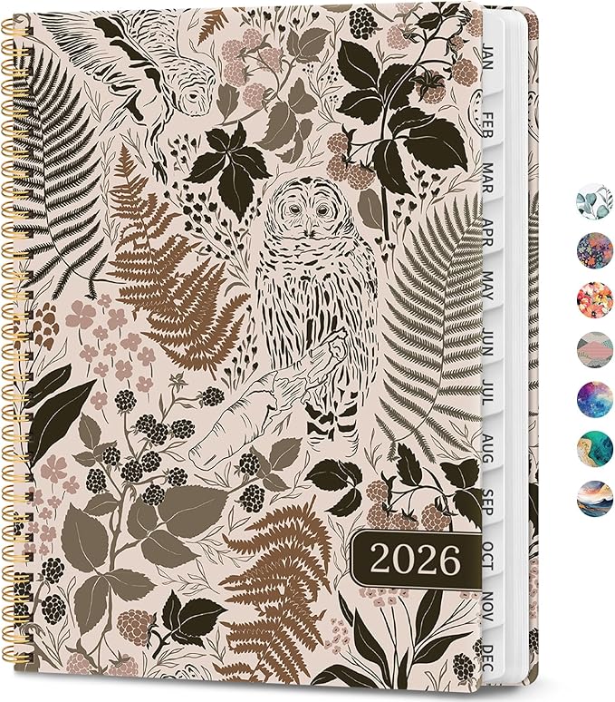 2026 Planner, Weekly and Monthly Calendar Planner Book, January 2026 - December 2026, Hardcover Spiral Planner with Monthly Tabs, Notes Pages, Perfect for Women & Men, A4 (8.5" x 11") - Owl