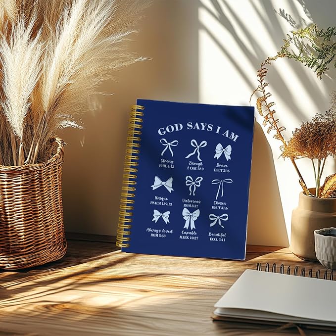 THDSE Bible Journal for Women, Christian Prayer Journal Notebook Gifts for Teen Girls Kids, Bible Study Supplies, Cute Bows Church Faith Journaling Hardcover Spiral Notebook 5.5 X 8.3(Navy Blue)