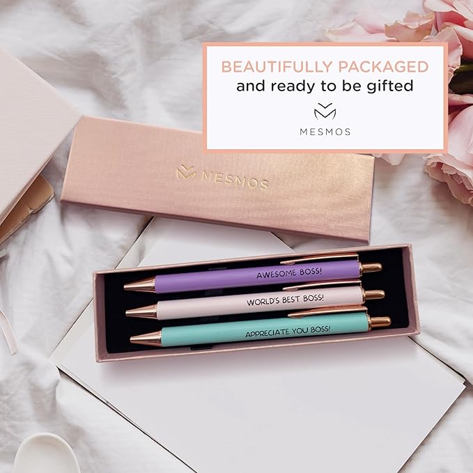 MESMOS 3pk Fancy Ballpoint Pens for Women, Best Boss Lady Gifts for Women, Boss Appreciation Birthday National Day Thank You Gifts