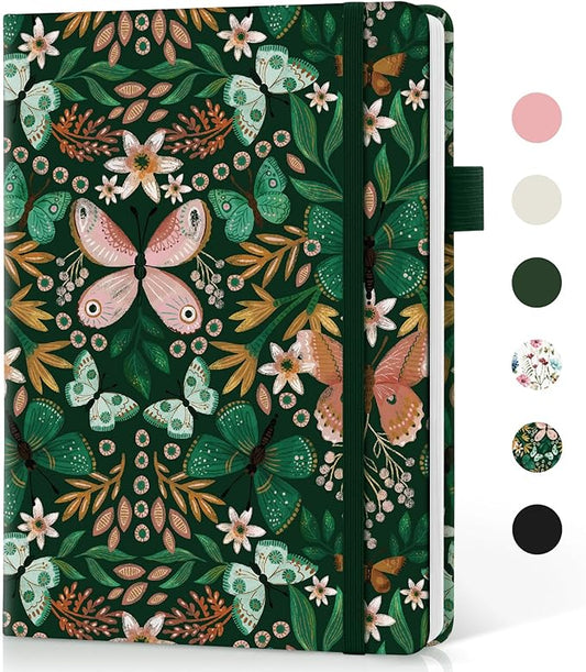 Taja Dotted Journal Notebook for Women & Men, Hardcover Leather Journal for Writing, A5 Dotted Journaling Notebook for Work & Sketching, Perfect for Office School Home Supplies, 160 Pages, Butterfly