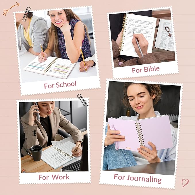 SUNEE Journaling Notebooks, A5 Lined Spiral Notebook for Women, 146 Pages College Ruled Hardcover Notebook for Work, Note Taking, Journaling and Office School Supplies, A5 - Pink