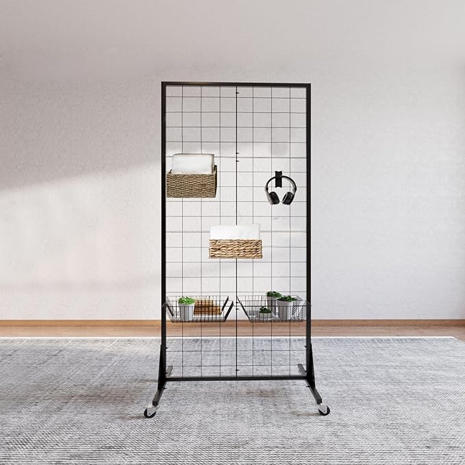 Gridwall Panel Display Stand, 2'x5.5' Heavy Duty Floor Standing Rack with Detachable Girdwall, Movable Silent Wheel, Easy to Transport, Ideal for Retail & Craft Fairs