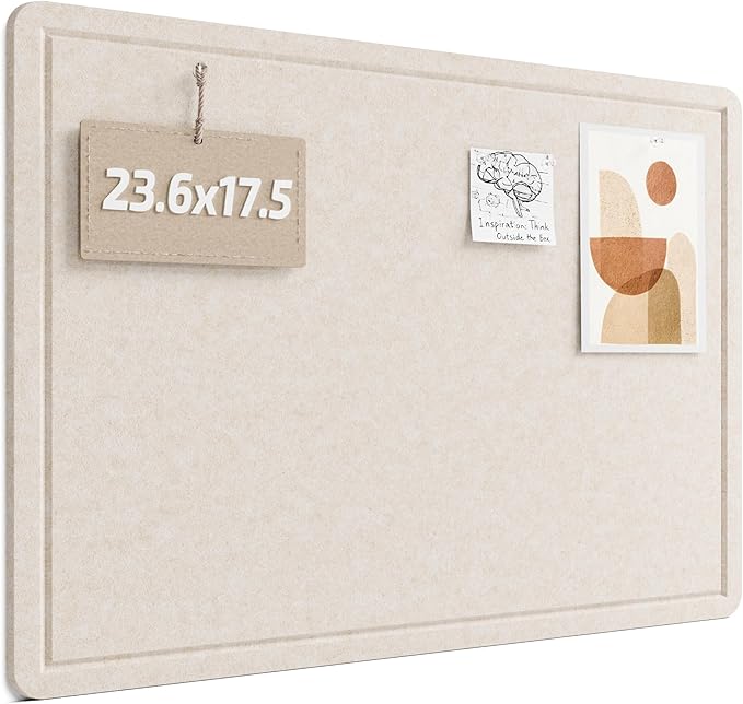 Fluxynara Bulletin Board, 23.6" x 17.5" Cork Board Alternative with 12 Safe Removable Adhesive Tabs, Foldable Felt Pin Board for Home Office, Classroom, Bedroom,Entryway for Walls— Oatmeal