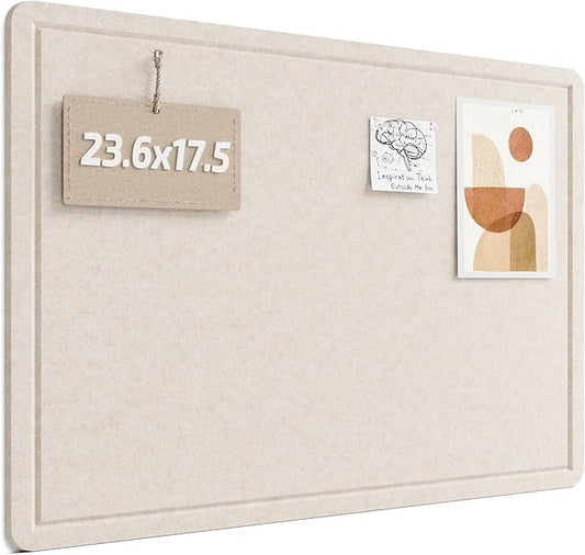 Fluxynara Bulletin Board, 23.6" x 17.5" Cork Board Alternative with 12 Safe Removable Adhesive Tabs, Foldable Felt Pin Board for Home Office, Classroom, Bedroom,Entryway for Walls— Oatmeal