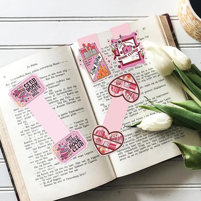 Smutty Magnetic Bookmarks for Women, 9 Pcs Funny Spicy Book Mark Clips, Cute Pink Magnet Book Marks for Reading, Smutty Romance Merch Gifts for Christmas Valentine