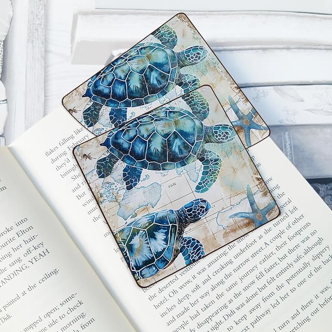 2 Pack Sea Turtle Leather Book Corner Bookmark, Durable Handmade Reading Accessories - Gifts for Readers, Women, Men, Teachers, Students 2