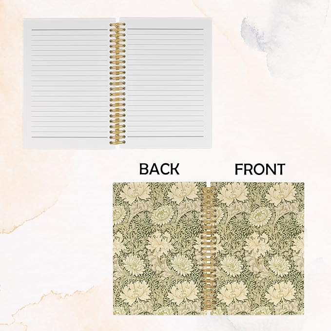 Vintage Flower Journal Notebook - Aesthetic Botanical Green Floral Notebooks College Ruled for Work School, Gifts for Women Coworker, Office Supplies, Hardcover Spiral Notebook 5.5"x8.3"