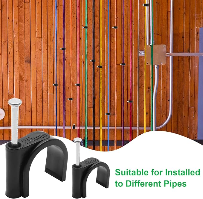 50pcs 3/4" / 20mm Half Clamp J-Hook with Nail, Nail in Cable Clips Ethernet Cable Nails Tacks Clips, Black