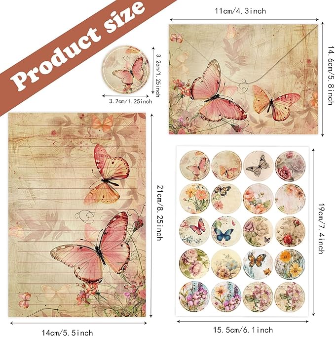 160 Packs Stationery Paper Set (50 Single-Sided Stationery Writing Papers 50 Matching Envelopes) 60 Round Dot Stickers, 10 Design Vintage Stationary Sets,5.5 x 8.25 Inch. (Nature)