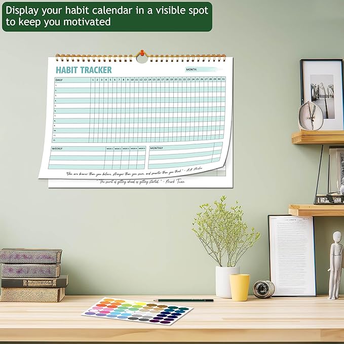 Habit Tracker Calendar, Daily Weekly Goal and Habit Tracker Journal, 12 Months Undated Habits Tracker Planner with Spiral Binding, Boost Productivity Tool and Workout Calendar, 11.7"x8.5"