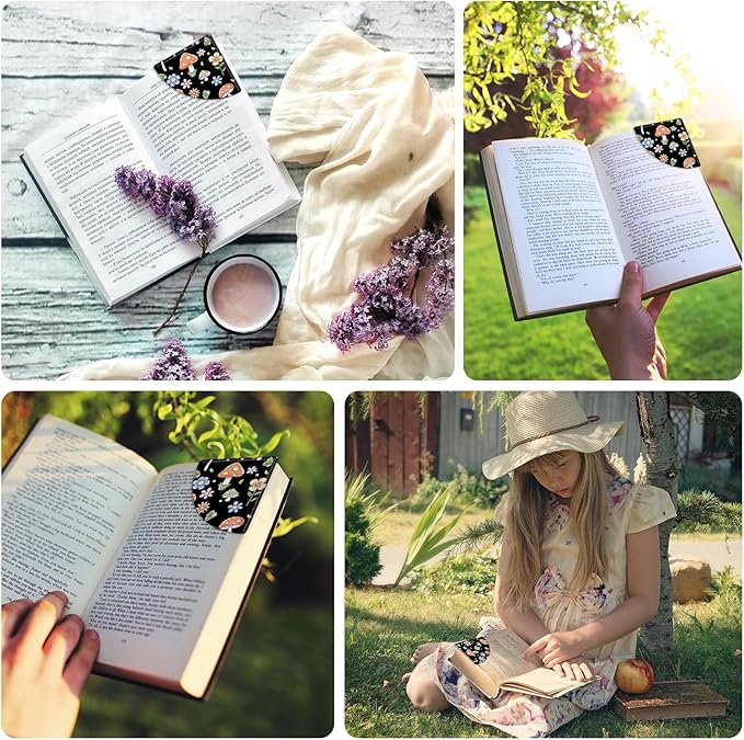 2 Pack Mushroom Leather Book Corner Bookmark, Durable Handmade Reading Accessories - Gifts for Readers, Women, Men, Teachers, Students 2