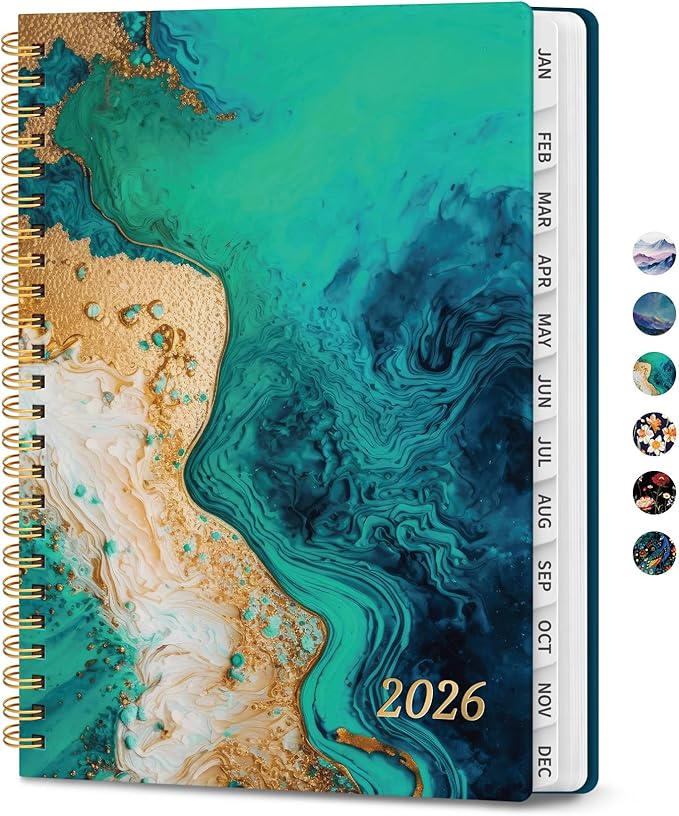 2026 Planner, Monthly and Weekly Calendar Planner for Women, Jan 2026 - Dec 2026, Hardcover Pretty 2026 Agenda Planner Book with Tabs, Spiral Bound, Perfect for School Office Home Supplies, 6.3" x 8.5" - Emerald Shores