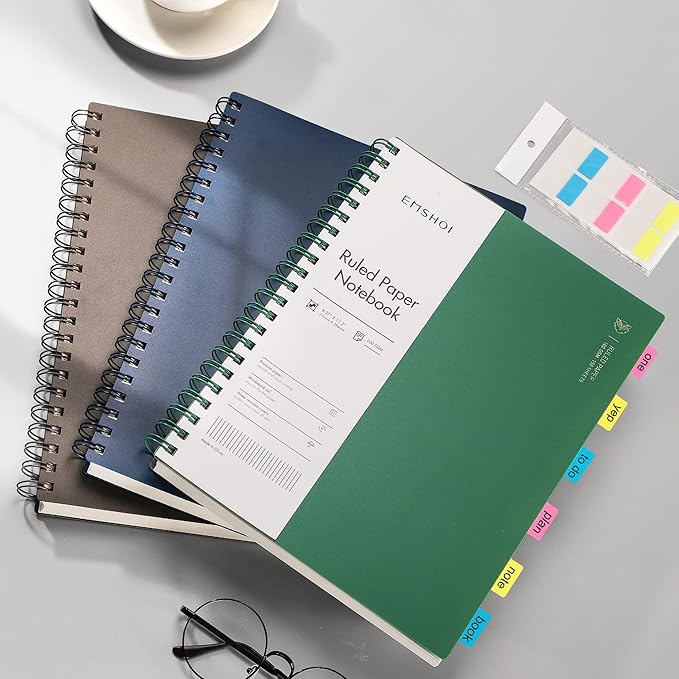 EMSHOI A4 Spiral Notebook College Ruled Lined Journal, 11.2" X 8.27",150 Sheets, 100gsm Thick Paper, Waterproof Softcover, Twin-Wire Binding, for Women Men School Work Business Writing, Gifts-Coffee