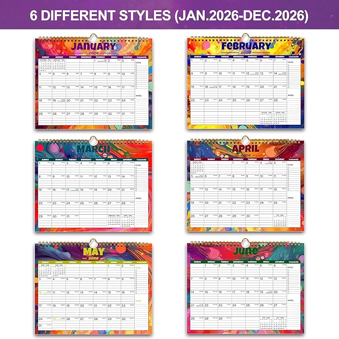 Calendar 2026-12 Monthly Wall Calendar 2026, January 2026 - December 2026,11.5" x 14.8", 2026 Calendar with Twin-Wire Binding, Hanging Hook, Blocks and Julian Dates (Wall Calendar)