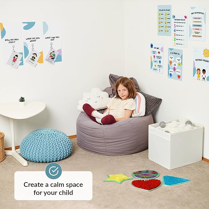 Calm Down Corner | Perfect for Classrooms | Sensory Calming Corner with Items for Kids | Education Calming Corner Kit with Posters, Solutions Wall, Sensory Toys, Fidget Tools | Special Education