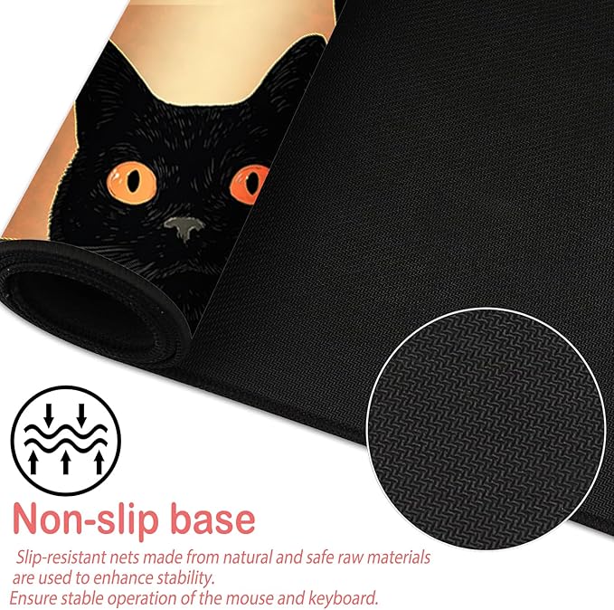 Nuxovilar Black Cat Trio Large Mouse Pad Gaming Mouse Pad Polyester 11.8x31.4 Inches for Home, Office, Kids’ Room, Cute Decor for Cat Lovers