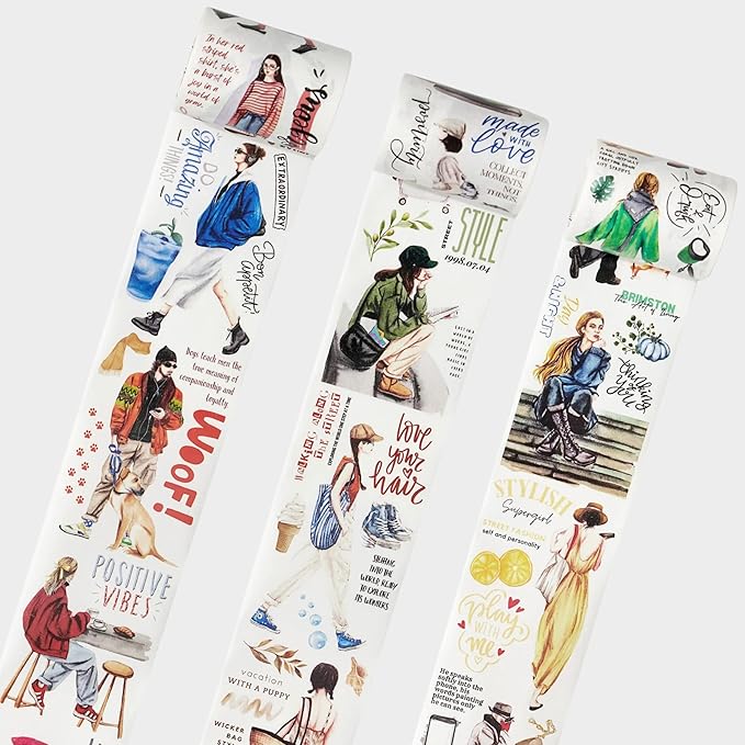 WT Urban Wanderers Pre-Cut Wide Washi Tape Set – 3 Rolls, Original Paper Tape Illustrations, Soft & Easy-to-Tear Decorative Adhesive for Journals, Scrapbooking, Planners & DIY Crafts, 60mm×5m