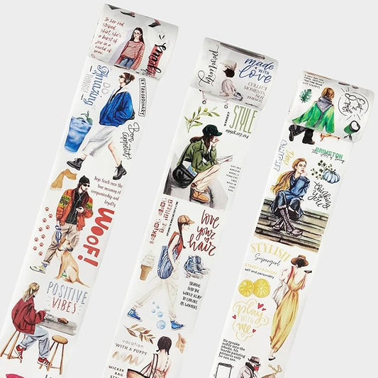 WT Urban Wanderers Pre-Cut Wide Washi Tape Set – 3 Rolls, Original Paper Tape Illustrations, Soft & Easy-to-Tear Decorative Adhesive for Journals, Scrapbooking, Planners & DIY Crafts, 60mm×5m
