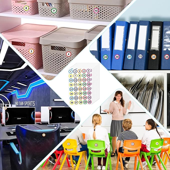 800 Number Stickers 1-40, 20 Sheets of Polka Dot Waterproof/Oil-Resistant/Tear-Resistant Removable Numbered Labels, Suitable for Storage Boxes, Cabinets, Bookshelves, Desks, Chairs, etc. (1 Inch)