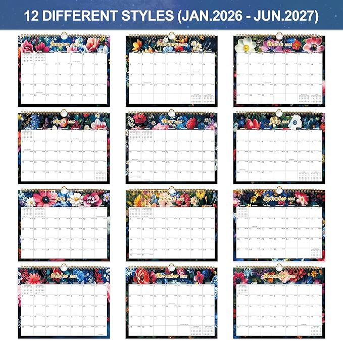 Calendar 2026-18 Monthly Wall Calendar, January 2026 - June 2027, 8.5" x 11", Calendar 2026-2027 with Twin-Wire Binding, Hanging Hook, Blocks and Julian Dates (Bright Wall Calendar)