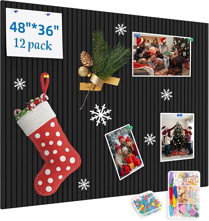 Large Cork Board for Walls, Yunihome 12 Pack 36" x 48" Felt Bulletin Board Wall Tiles for Home Kitchen School Office Wall Decor with Assorted Colors DIY Decorative Push Pins Sets