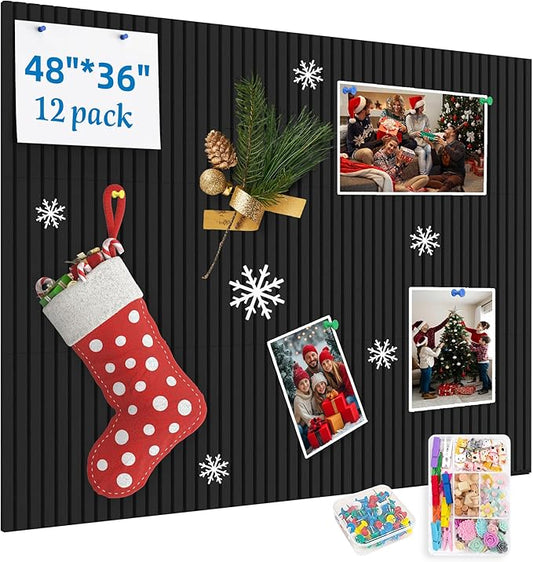 Large Cork Board for Walls, Yunihome 12 Pack 36" x 48" Felt Bulletin Board Wall Tiles for Home Kitchen School Office Wall Decor with Assorted Colors DIY Decorative Push Pins Sets