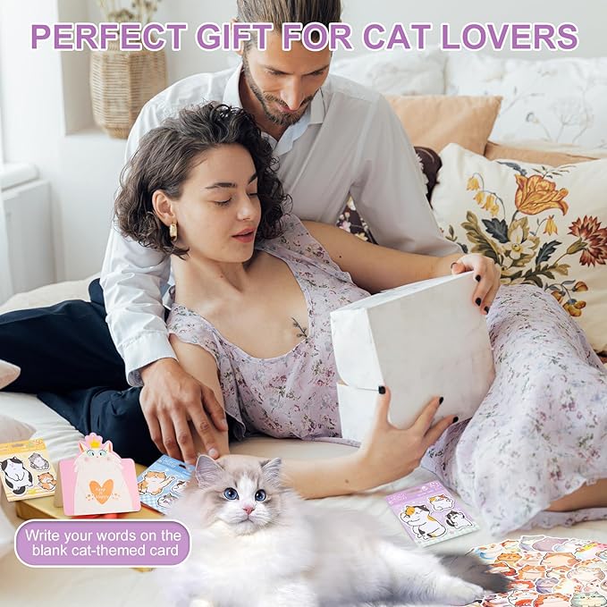 Cat Office School Supplies,Cute Sticky Notes Gel Ink Pens Stickers Greeting Card for Cat Lovers Stationery Supplies (63)