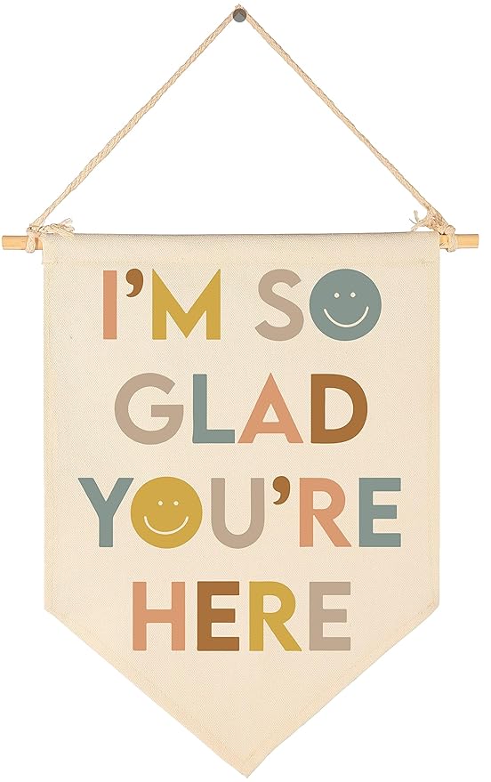 Classroom Wall Decoration-Welcome Banner Gifts for Teacher Counselor Therapy Office-Inspirational Kindergarten Perschool Back to School Wall Flag Decor-I'm So Glad You're Here-Canvas Hanging Pennant Sign