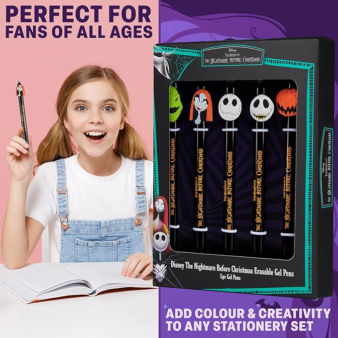 Get Trend Disney The Nightmare Before Christmas 5pcs Erasable Gel Ink Pens Cute Writing Pens for Kids Fun Stationery Set Gifts for Kids (TNBC)