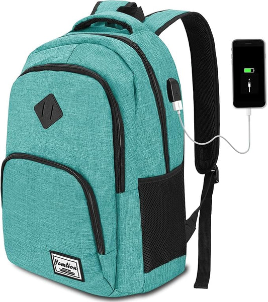 YAMTION School Backpack for Teen Girls and Boys,Laptop Bookbag for College with USB Charging Port,Green