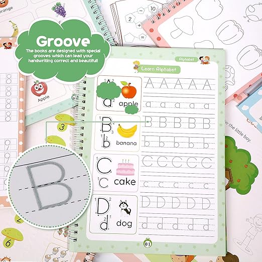 Magical Handwriting Workbooks Handwriting Practice Copybook Aid Magic Pen Reusable Copybook Grooves Template Design for Children Books Suitable for Children's Learning Valentine Gifts for Kids