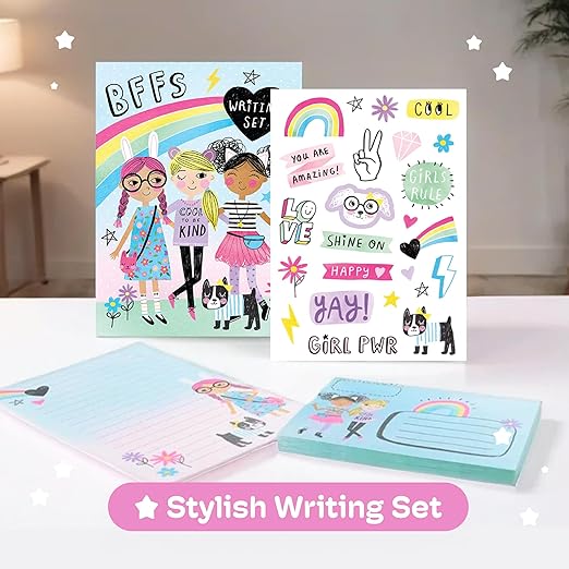 Cute Stationary Set for Girls by Jewelkeeper - 30 Sheets Stationary Letter Paper with 20 Envelopes, Stickers, and Seals - Fun Rainbow Design Letter Writing Kit for Kids - Cool Girls Stationery Set