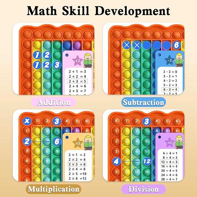 Multiplication Flash Cards + Pop Fidget Multiplication Chart, Times Table Educational Flashcard 3rd Grade, 4th, 5th, 6th Grade for Kids Home School